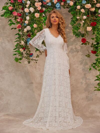 Eliza® | Floor-length lace dress with V-neck