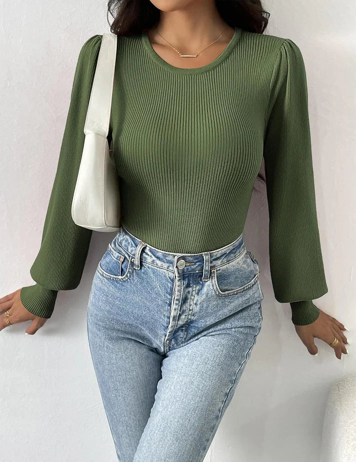 Aziza® | Ribbed Body Top With Long Sleeves