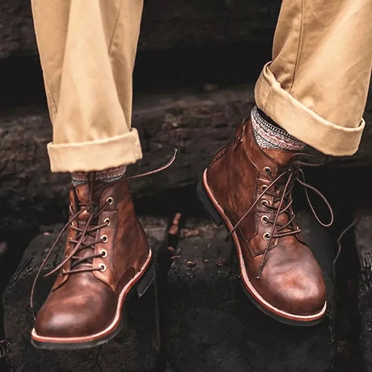 Men’s Leather Boots – Lace Up – Ankle Support – Non Slip Sole