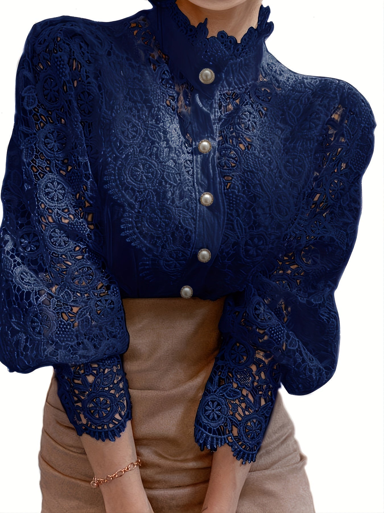 Brendi® | Women'S Blouse With Lace, Lantern Sleeves And Pleated Plain Cut