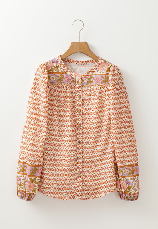 Elara® | Printed button-down long sleeve shirt