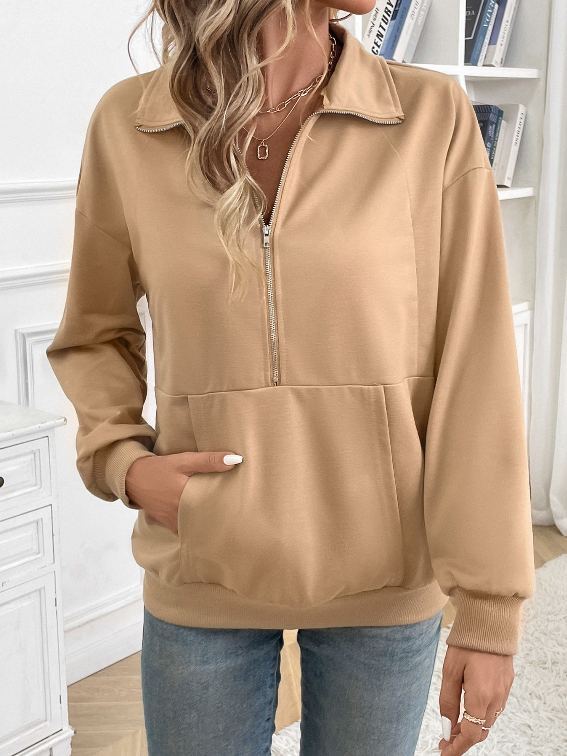 Carmen® | Long sleeve half zip sweatshirt with kangaroo pocket