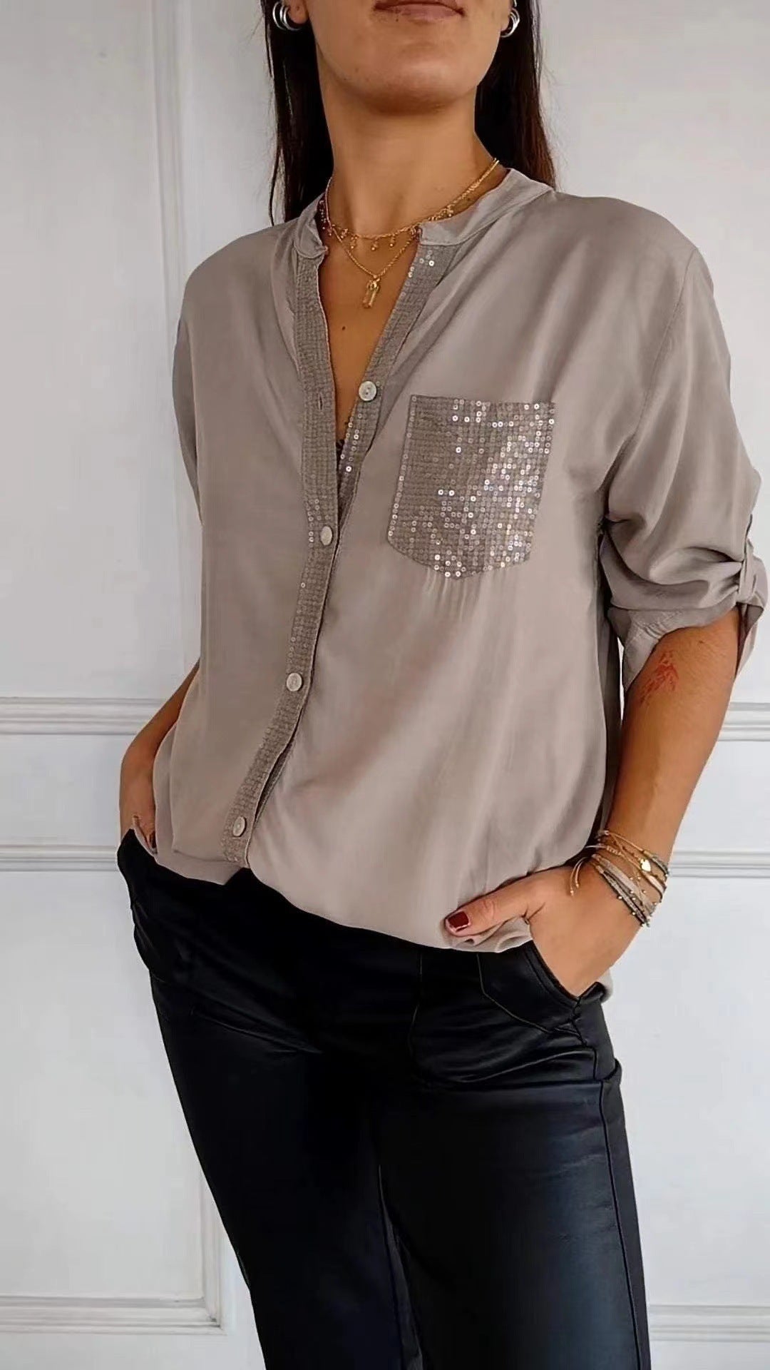 Bubnash® | Glitter Blouse With Sequin Pocket
