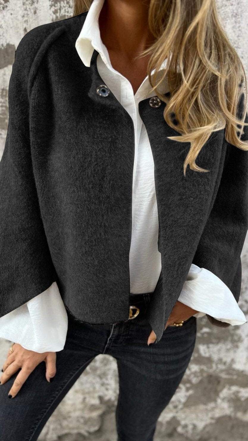 Cristina® | Wool coat for women with a round neck and long sleeves