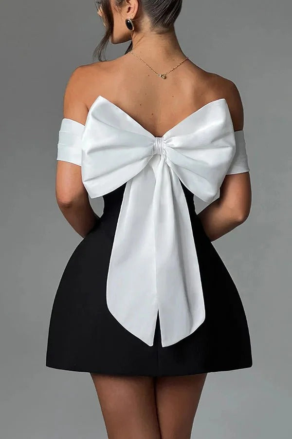 Eliza® | Sexy contrasting off-the-shoulder bow mini dress