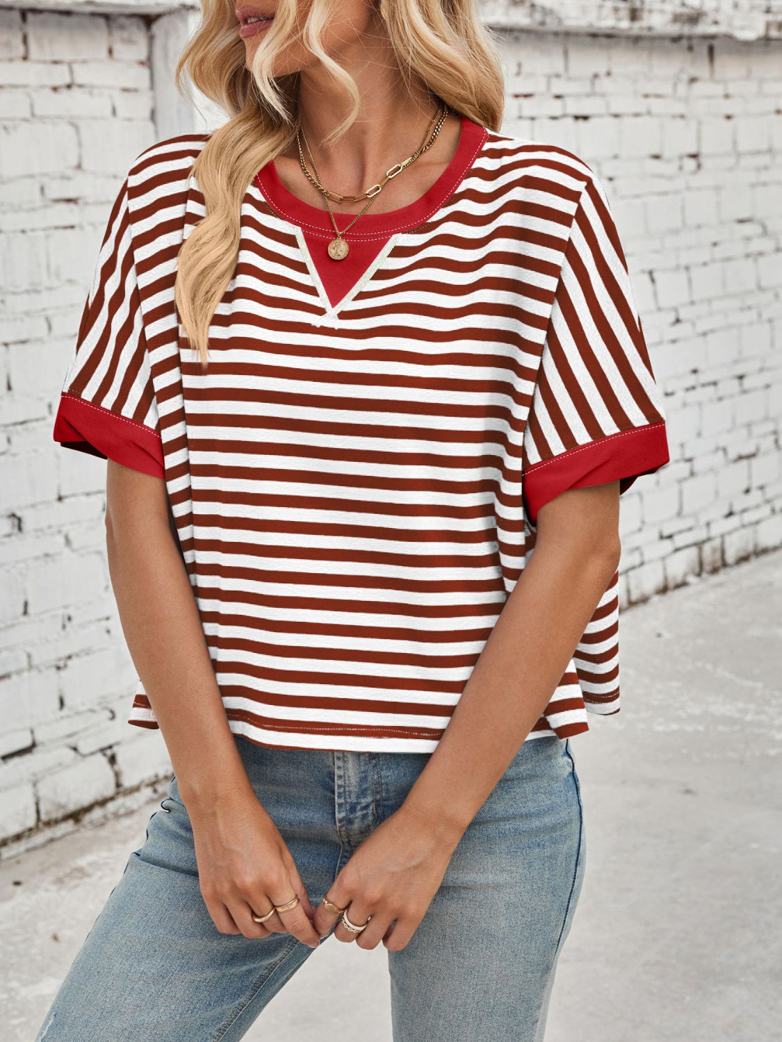 Dolores® | Striped short-sleeved crew-neck t-shirt