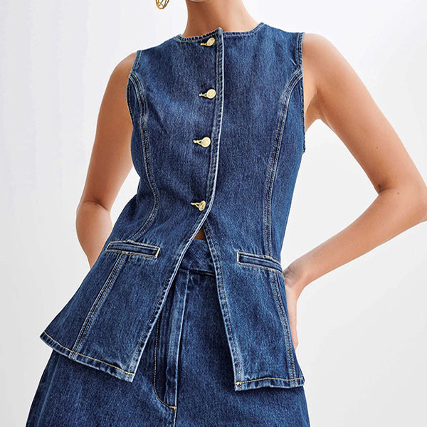Susan | Stylish Denim Vest and Loose Shorts Set for Summer