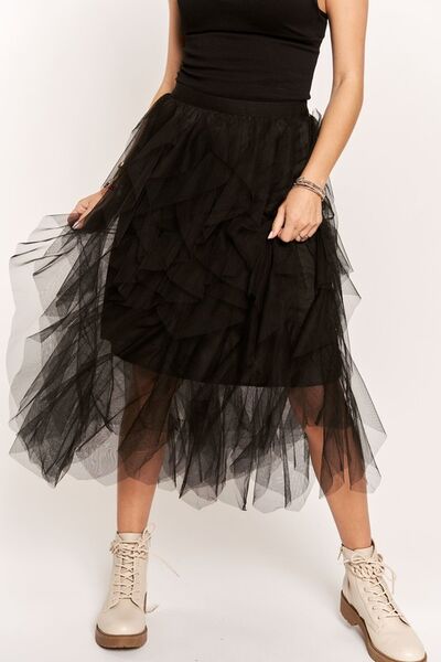 Camille® | Ruffled midi skirt with elastic waistband