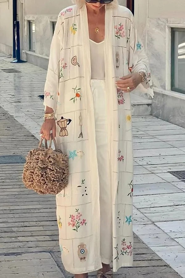 Bárbara® | Sunday Stroll Unique Plaid Print Long Sleeve Midi Cover Up