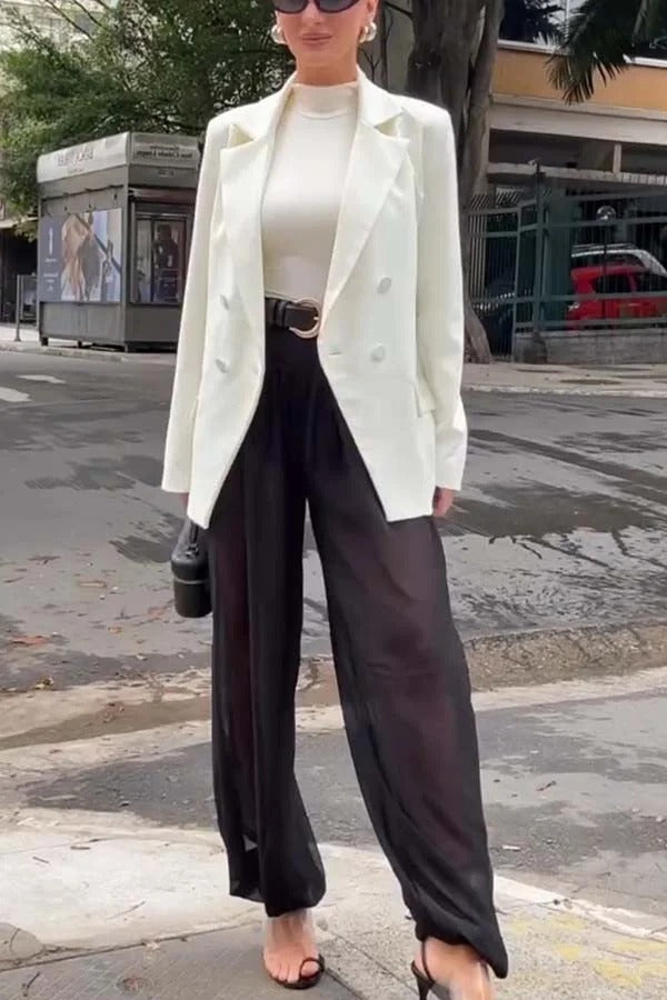 Elda® | Autumn Avenue Double-breasted Long Sleeve Lapel Loose Blazer