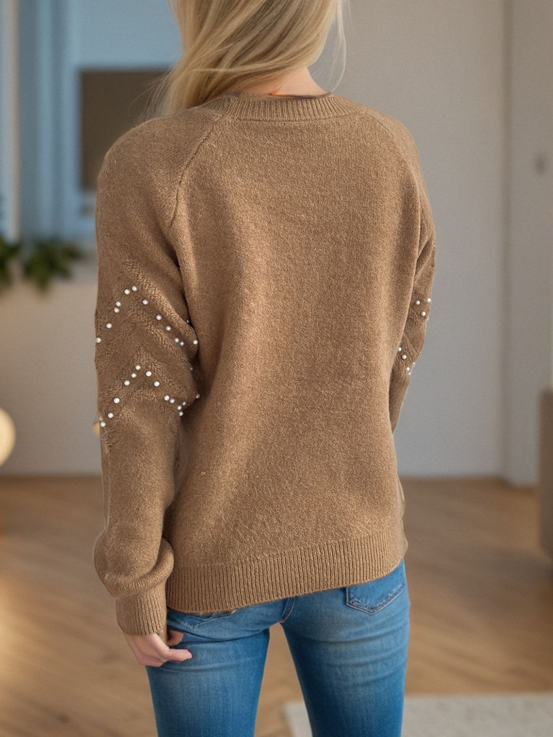 Concepcion® | Round neck sweater with raglan sleeves and pearl trim