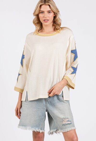 Constanza® | Top with side slit and round neckline and star patch