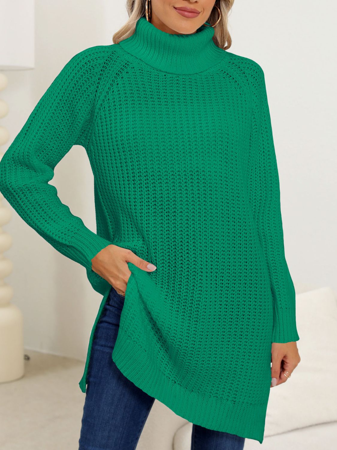 Anke® | Turtleneck sweater with slit and long sleeves