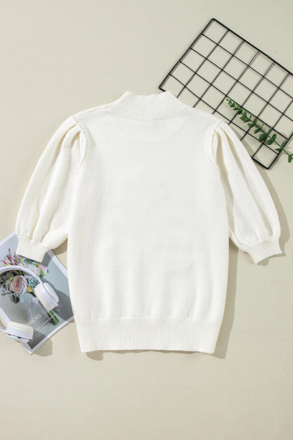 Blanca® | Short-sleeved sweater with sequins and stand-up collar