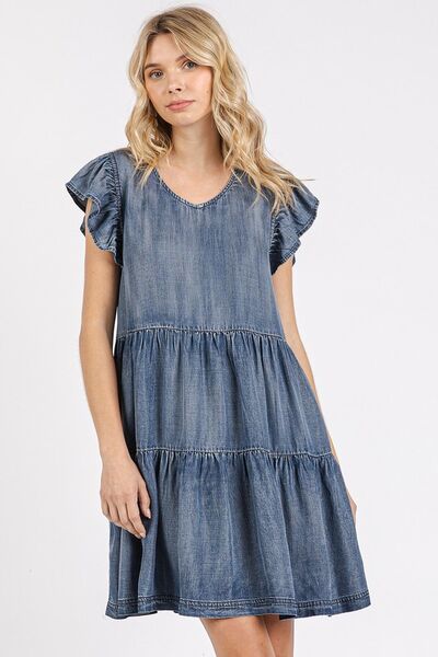 Dayana® | Mini dress with V-neck, ruffles and cap sleeves