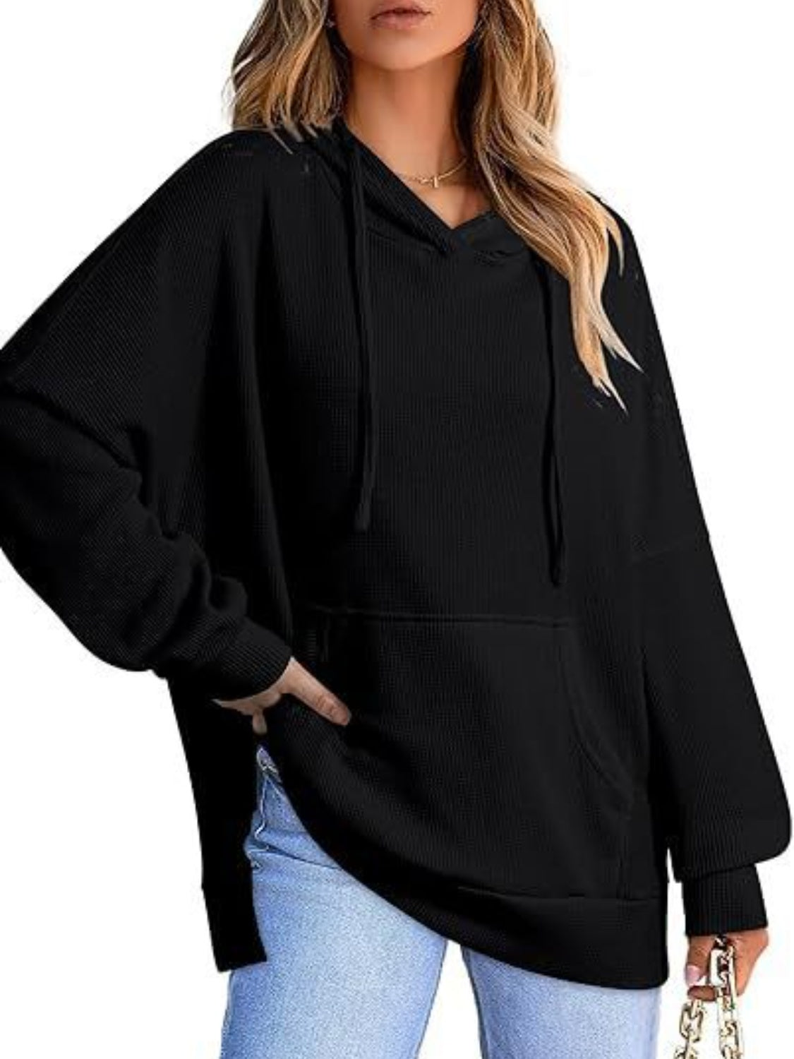 Eleonora® | Long sleeve hoodie with drawstring and slit