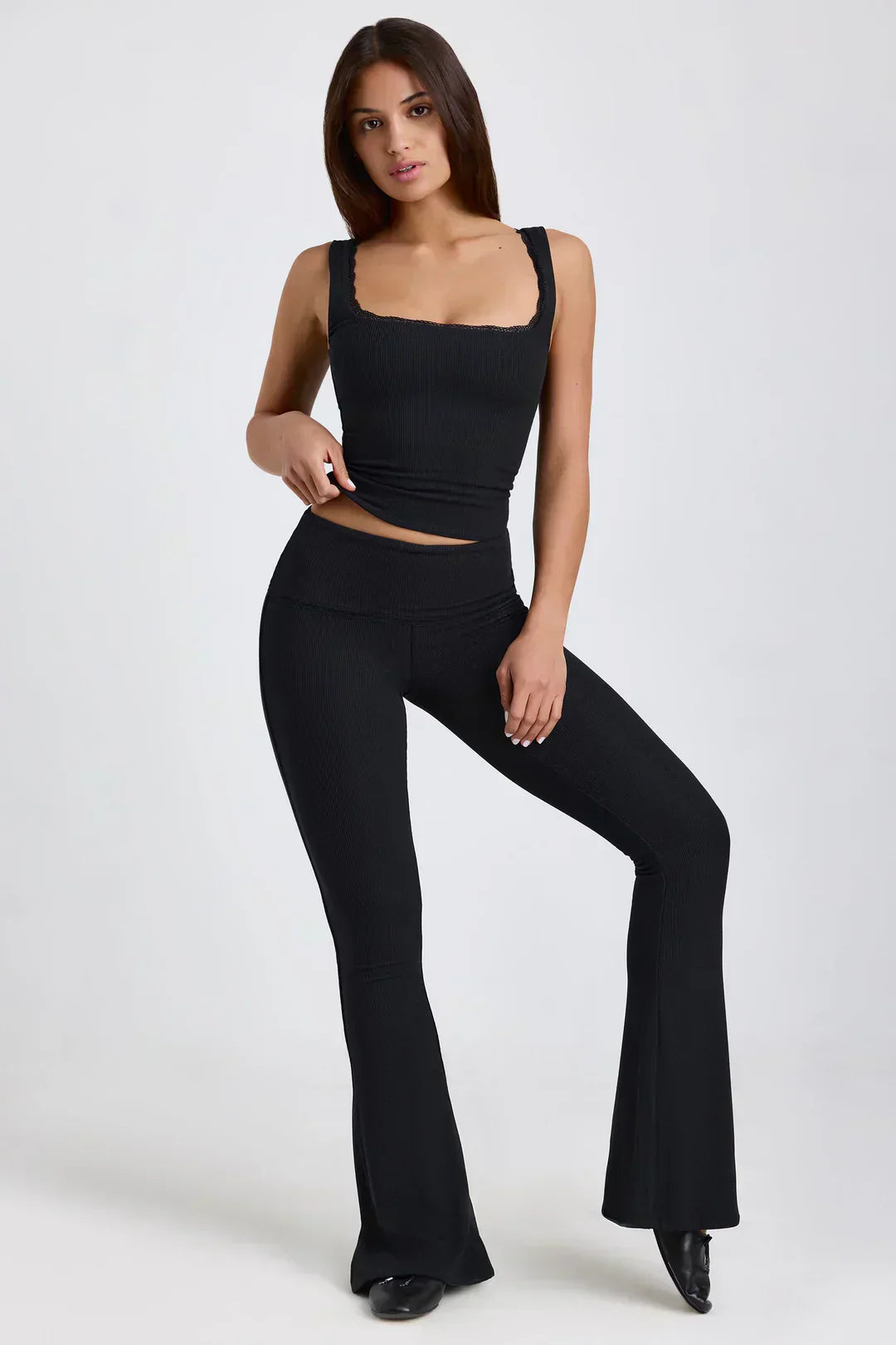 Dana® | Ribbed modal mid-rise flared top and pants