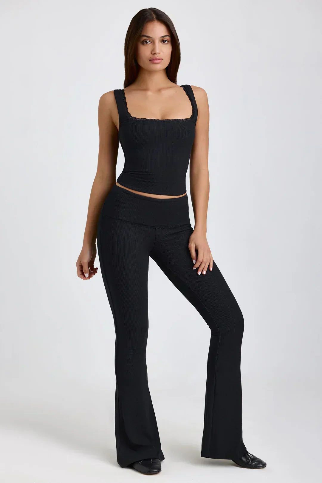 Dana® | Ribbed modal mid-rise flared top and pants