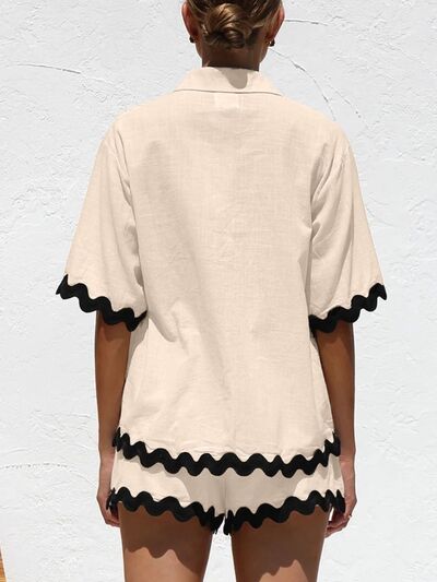 Azucena® | Set of top and shorts with contrast trim and half-length sleeves