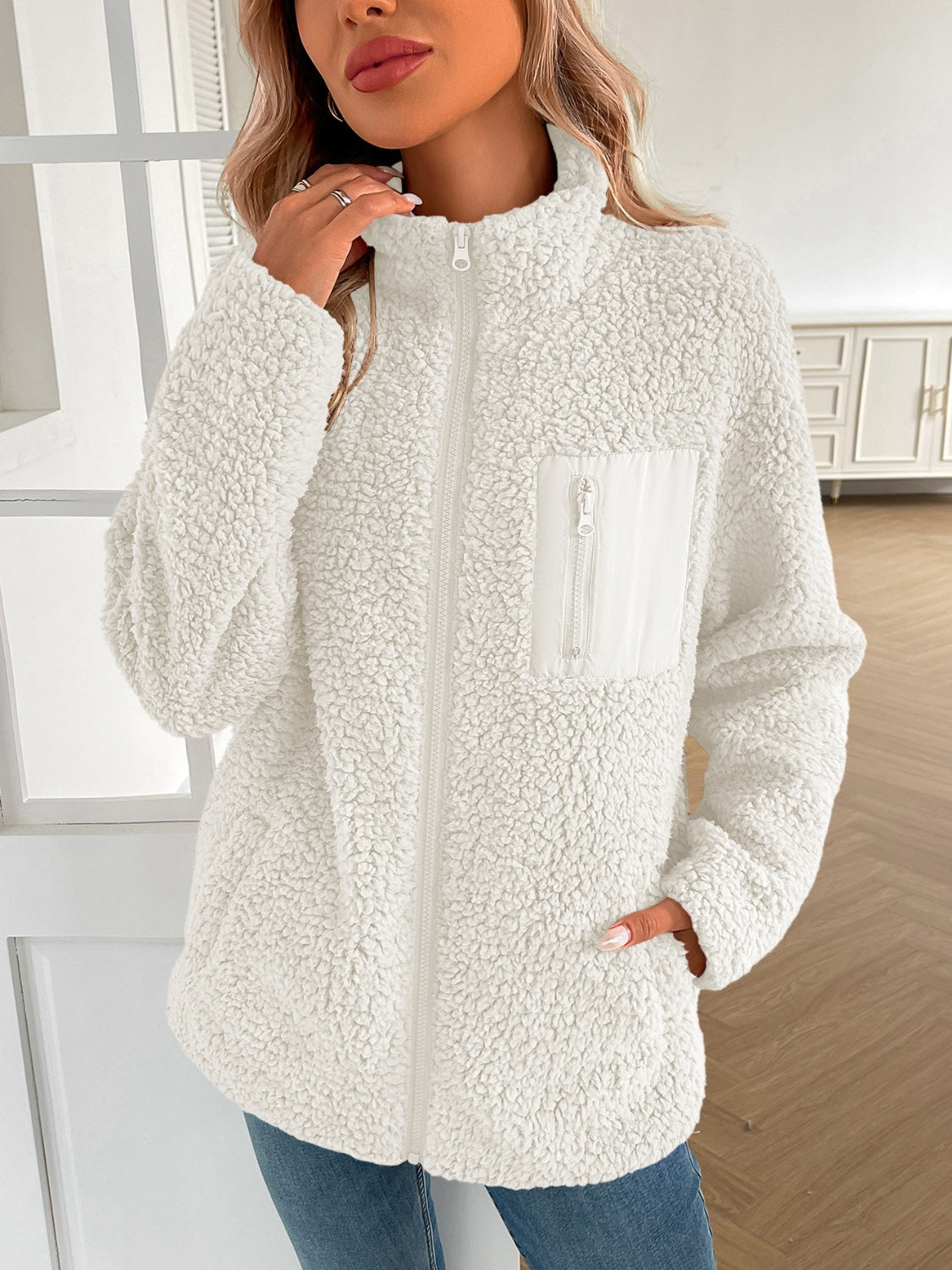 Camila® | Ivy Lane fluffy jacket with long sleeves and zip
