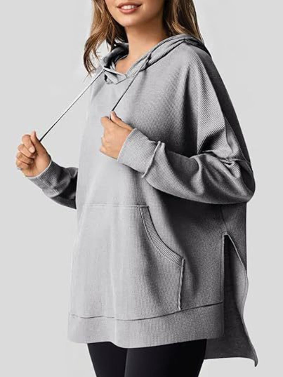 Eleonora® | Long sleeve hoodie with drawstring and slit