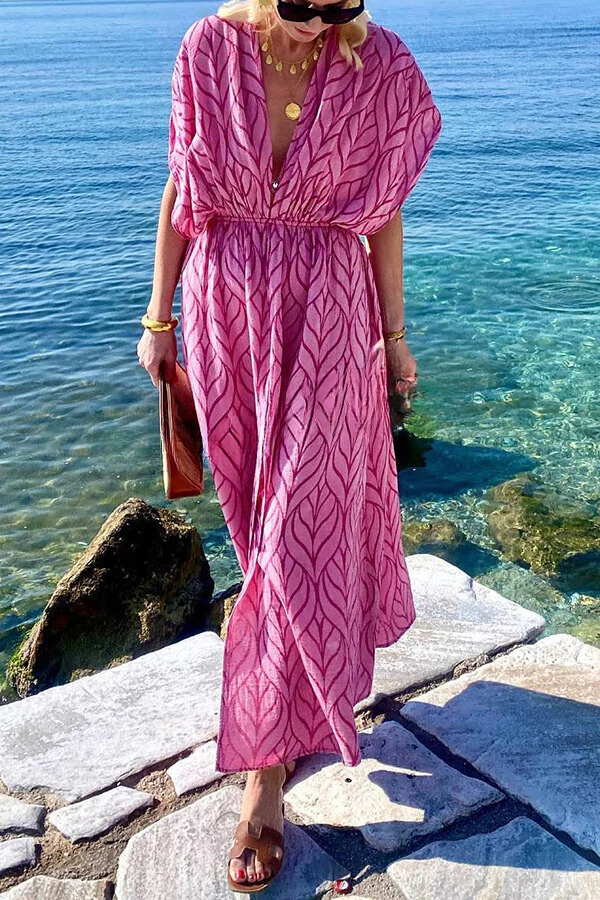 Adriana® | Printed kimono beach maxi dress with drawstring design