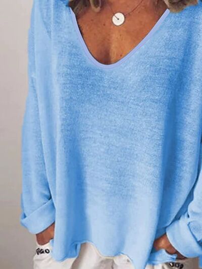 Blossom® | Full size long sleeve t-shirt with oversized V-neck and dropped shoulders