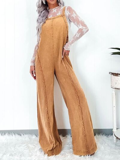 Araceli® | Wide leg denim jumpsuit with square neckline