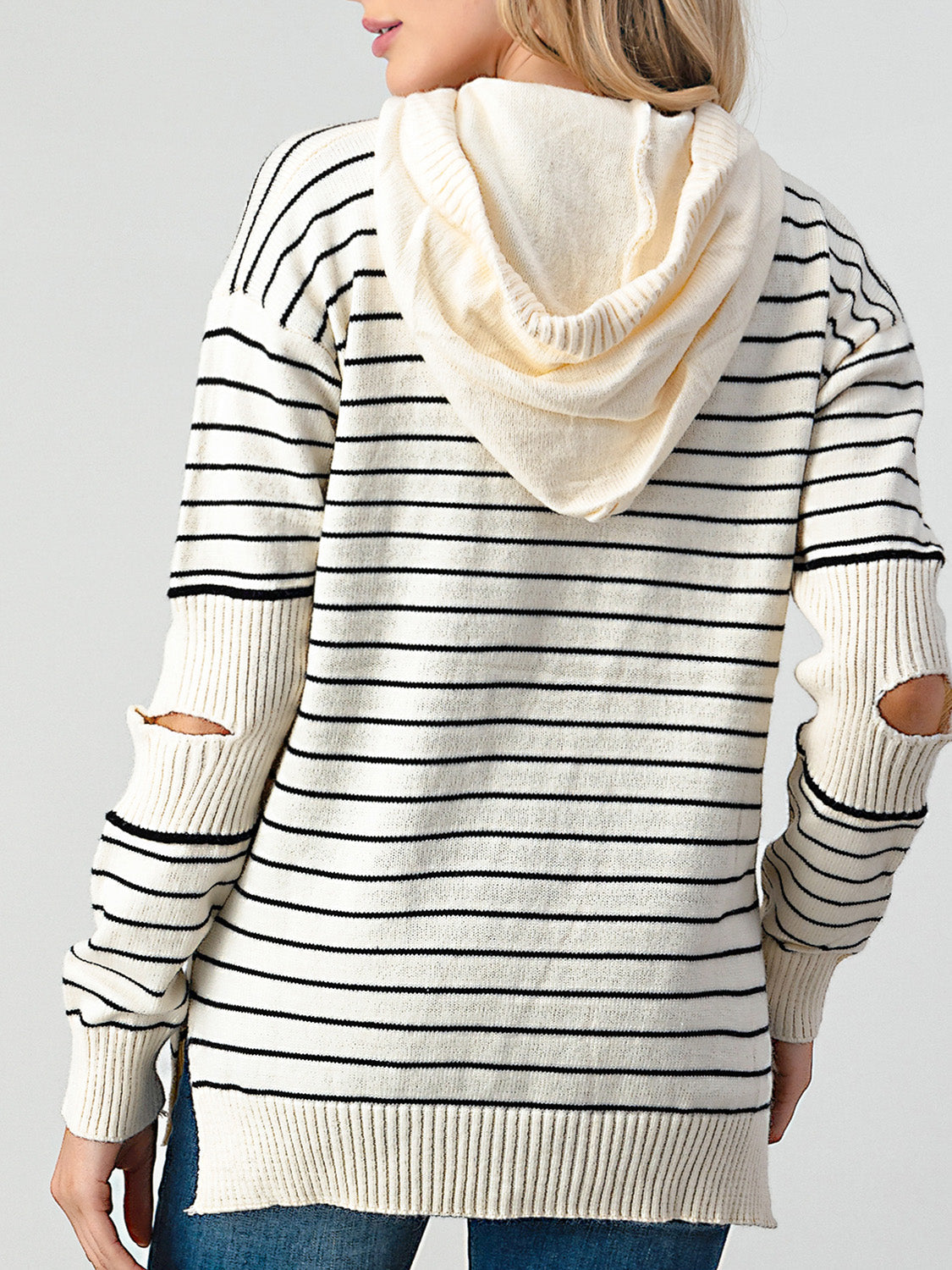 Diana® | Shiny striped slit sweater with cutouts