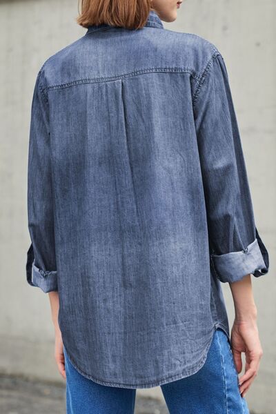 Carla® | Long sleeve denim top with pockets and collar