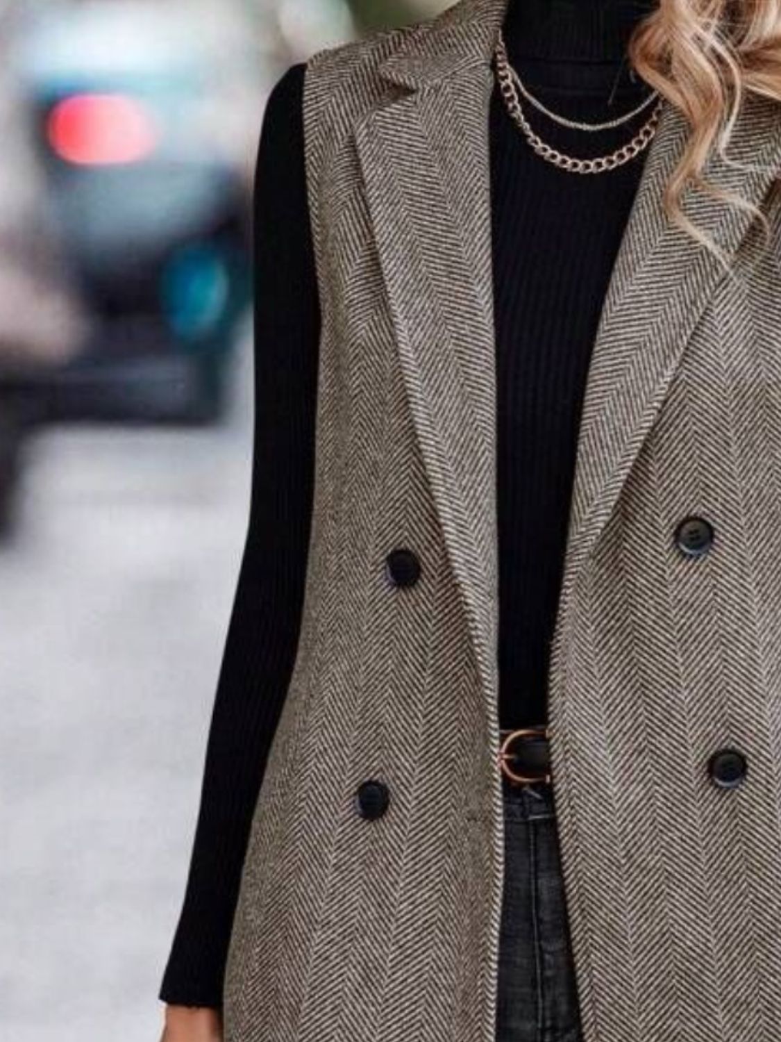 Carolin® | Long cut vest coat with buttoned collar and collar
