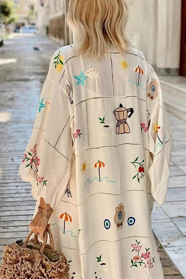 Bárbara® | Sunday Stroll Unique Plaid Print Long Sleeve Midi Cover Up