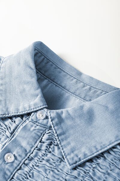 Angela® | Smocked denim dress with collar and cap sleeves