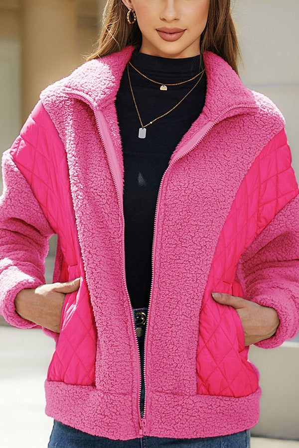 Blanca® | Fashion long sleeve cardigan zipper plush patchwork women's jacket