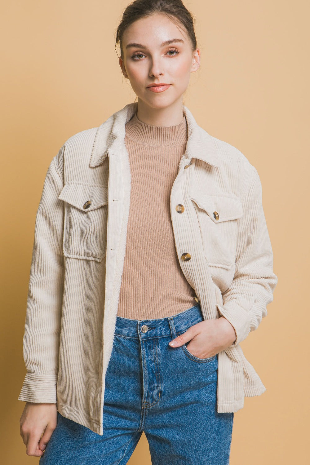 Beatriz® | Love Tree corduroy jacket with buttons and Sherpa interior