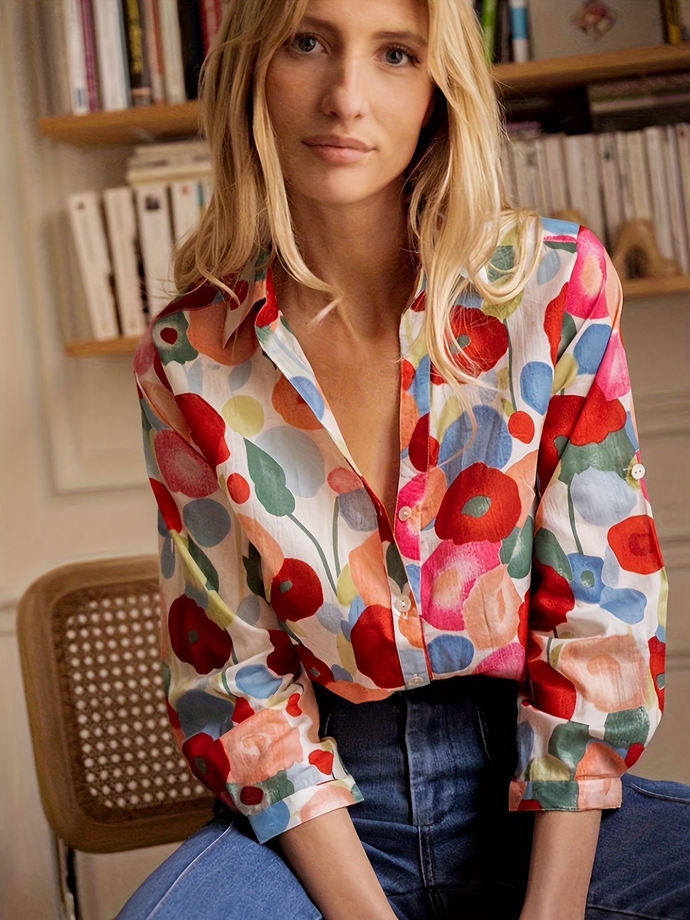 Brendyn® | Floral Pattern Blouse With Long Sleeves And Polo Collar
