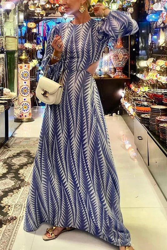 Daniela® | Backless maxi dress with geometric print, cutout elastic waistband