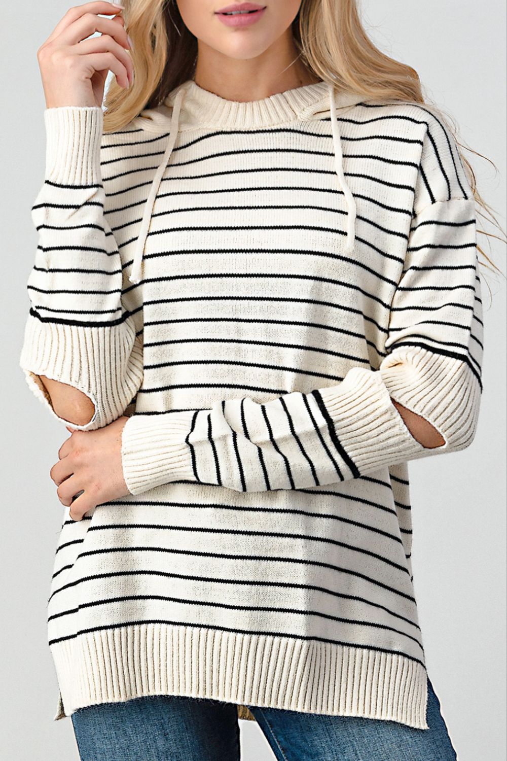 Diana® | Shiny striped slit sweater with cutouts