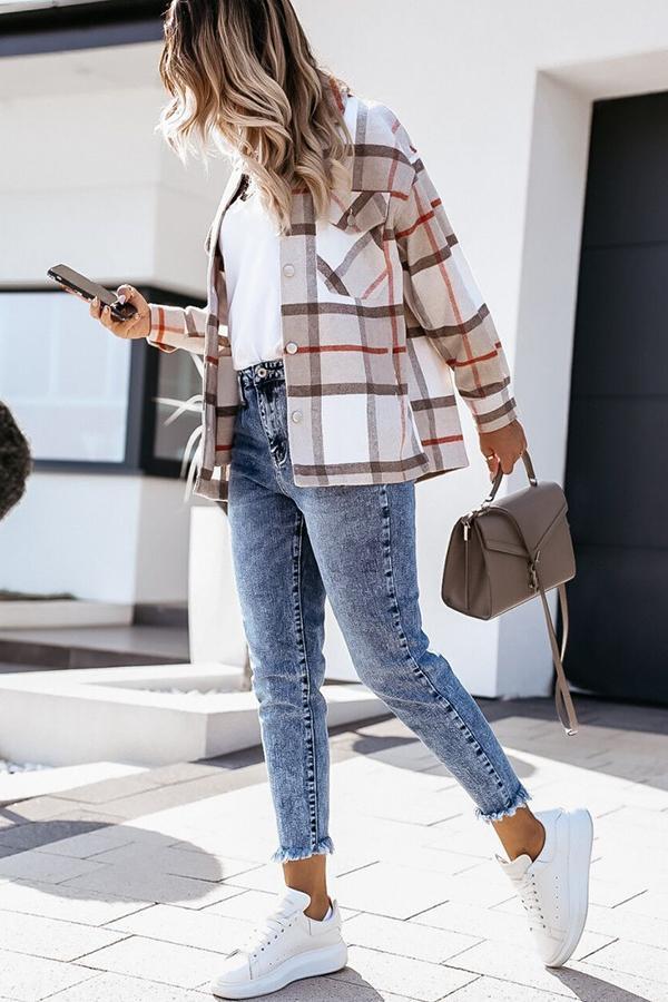 Adela® | Unstoppable Feeling Plaid Pocketed Relaxed Jacket