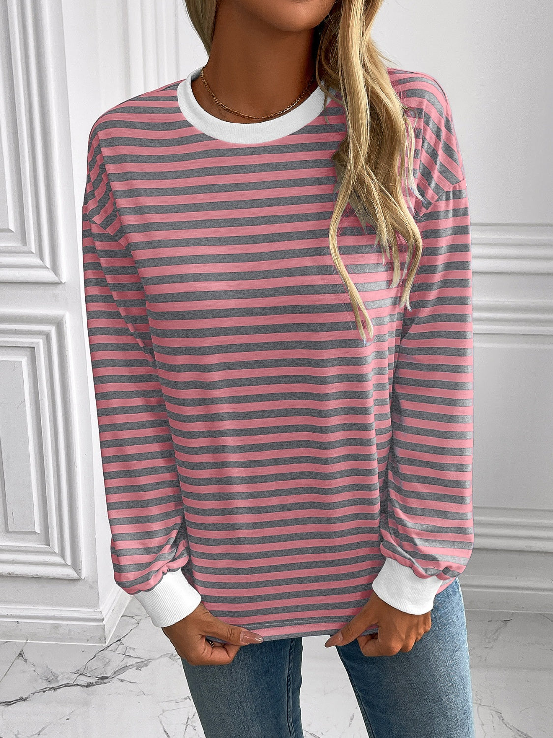 Constance® | Ivy Lane striped long sleeve crew neck sweatshirt