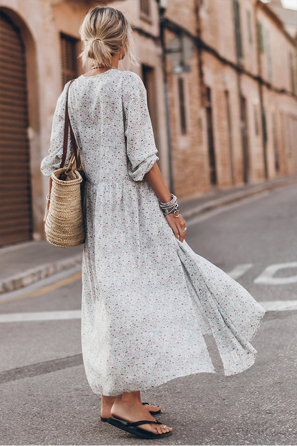 Elena® | Multicolored floral maxi dress with slits and V-neck
