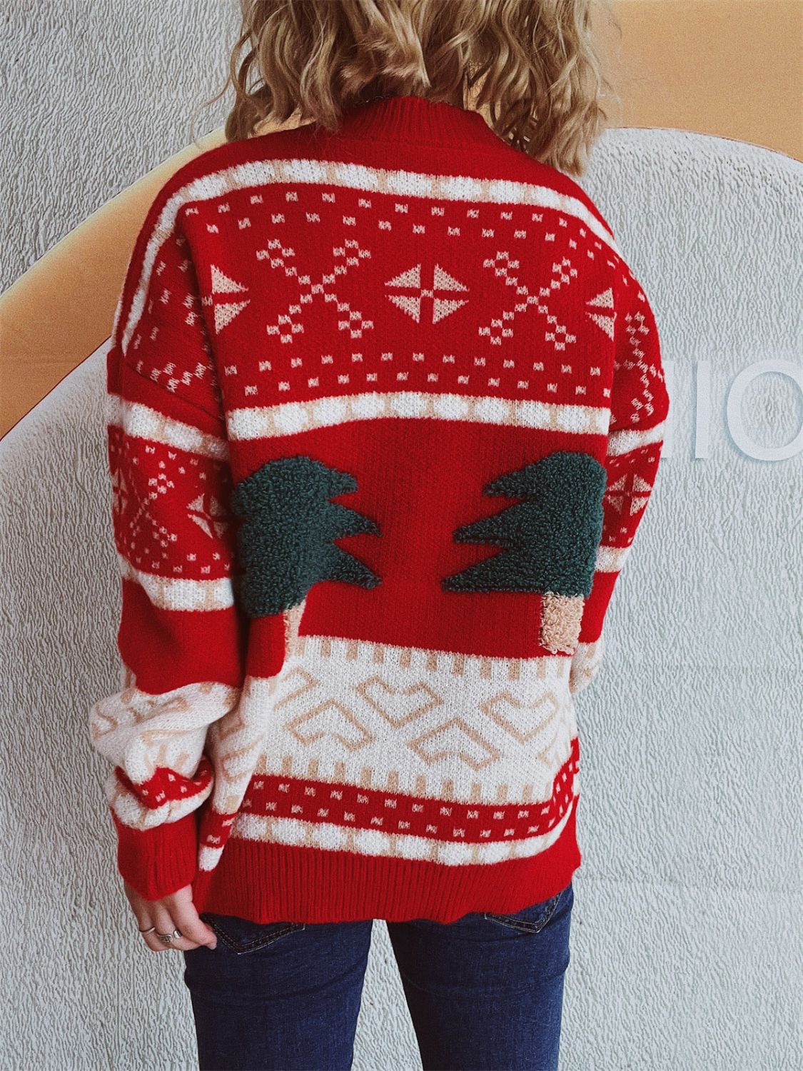 Annelies® | Long-sleeved Christmas tree sweater with stand-up collar
