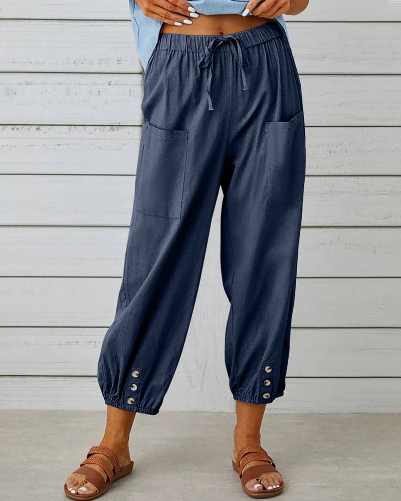 Judith | Comfortable Cropped Pants with Elastic Waist and Pockets