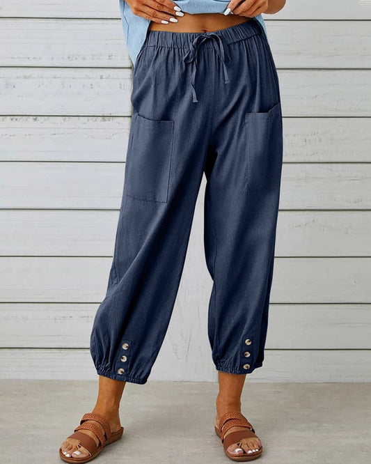 Judith | Comfortable Cropped Pants with Elastic Waist and Pockets