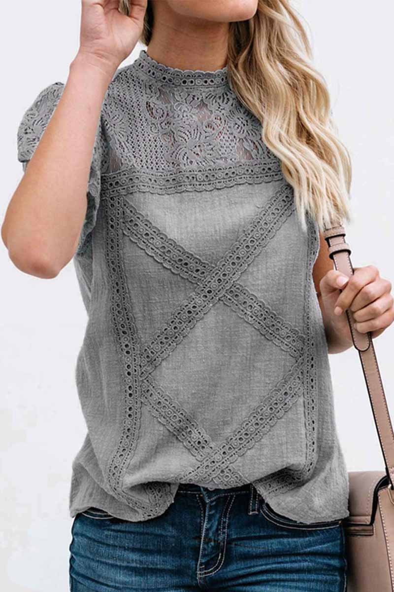 Edvige® | Chic Short-Sleeved Geometric Lace Blouse