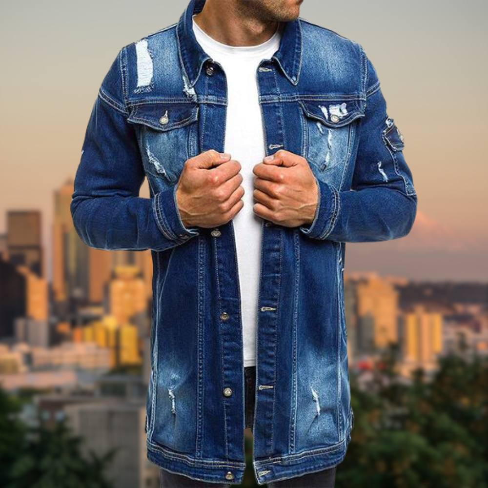Aniana | Mid-length ripped denim jacket
