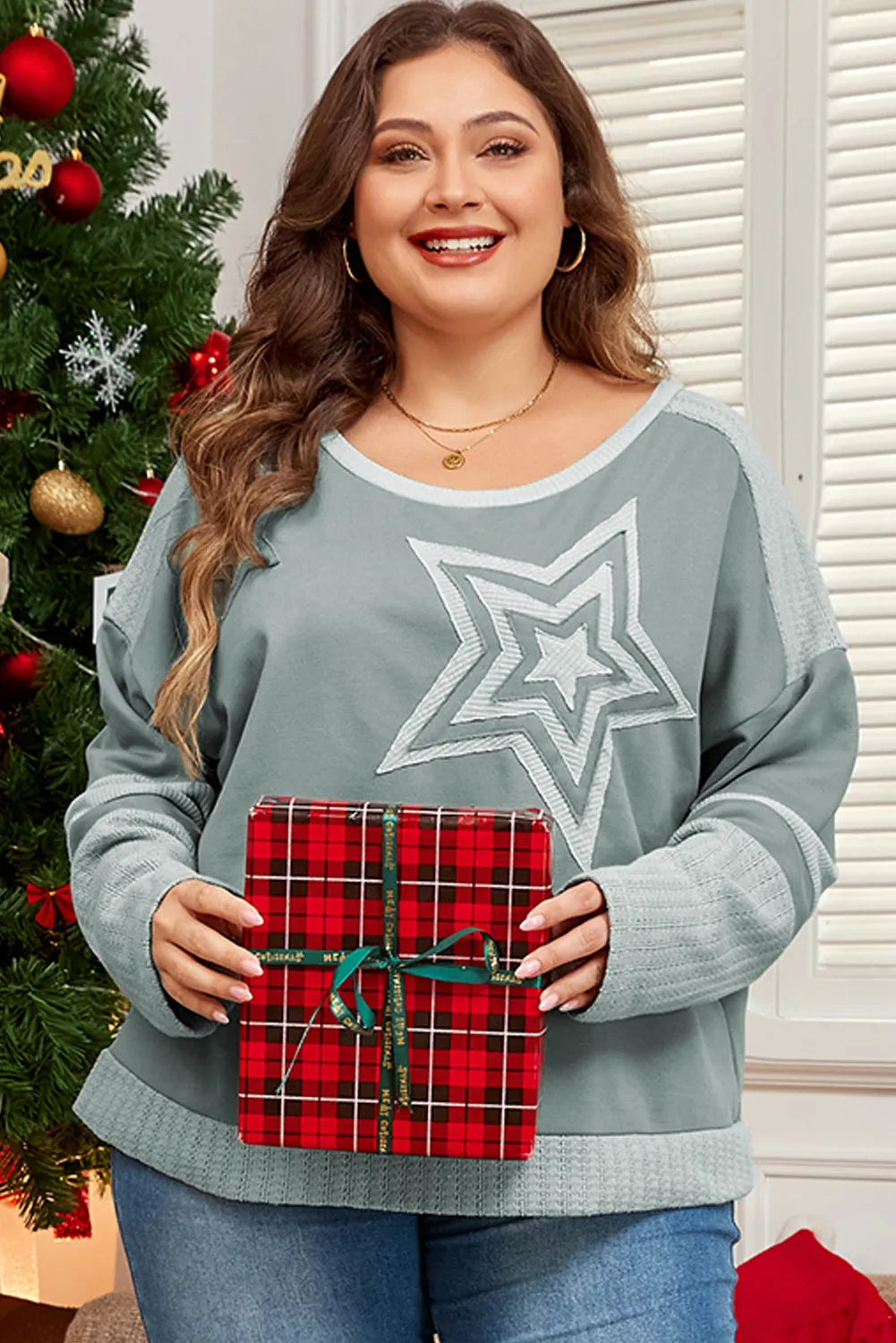 Carolin® | Plus size long sleeve star crew neck top