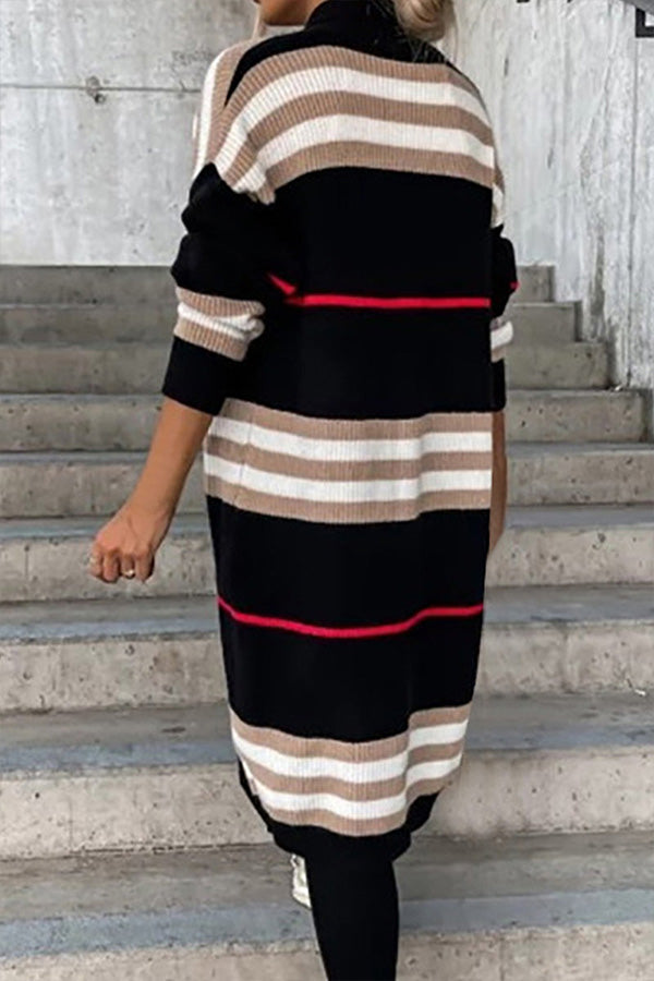 Amanda® | Casual Street Striped Patchwork V Neck Outerwear