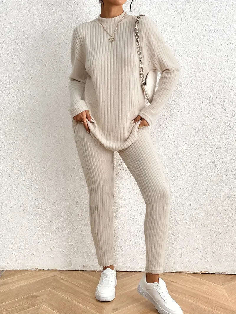Catalina® | Ribbed trousers set with a stand-up collar and fitted trousers