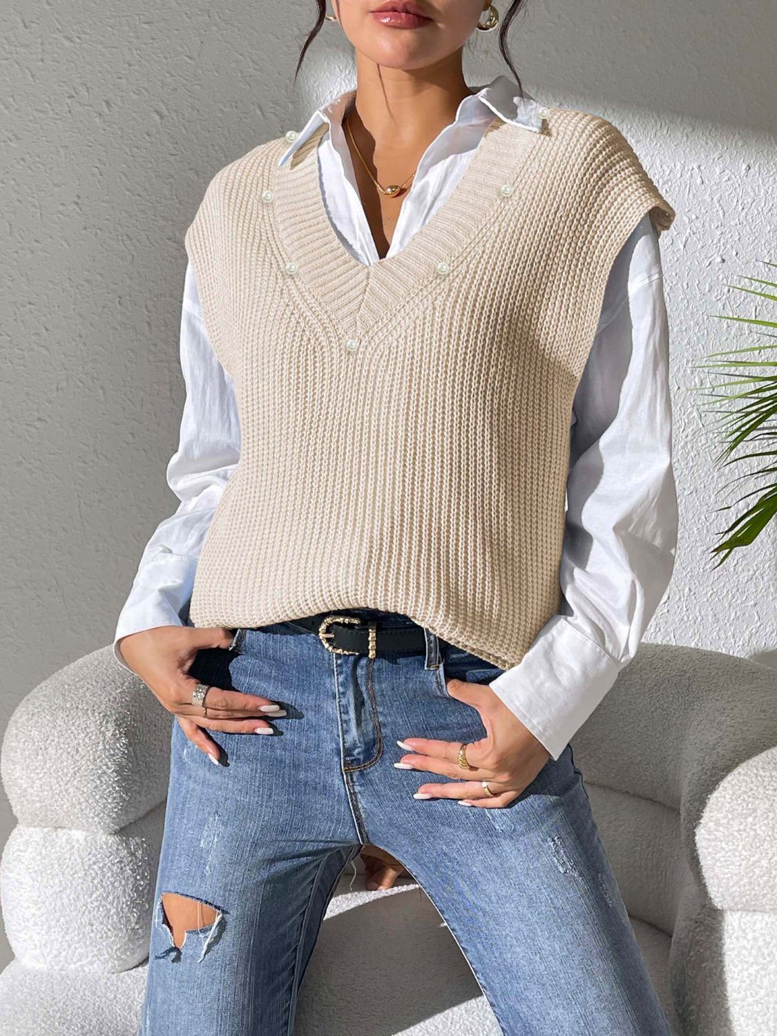 Beatriz® | Beaded V-neck sweater vest